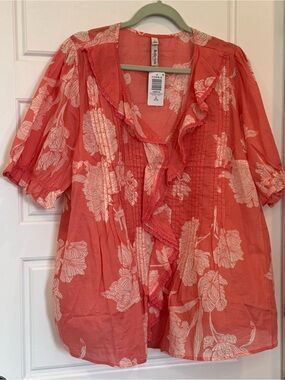 torrid Coral Floral Ruffle Front Blouse